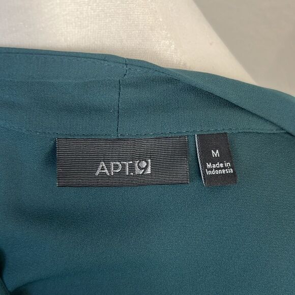 Apt. 9 Women's Dark Teal Zipper Front V-Neck Roll Tab Sleeve Blouse ~ Size M - Picture 5 of 7